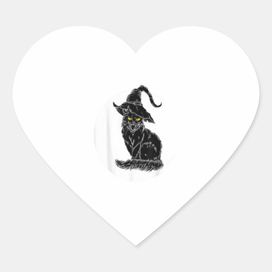 Halloween Scary Black Cat Witch Pet Moon W Hart Sticker (Voorkant)