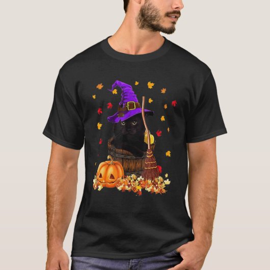  Halloween Scary Black Cat Witch Pet Moon W T-shirt (Voorkant)
