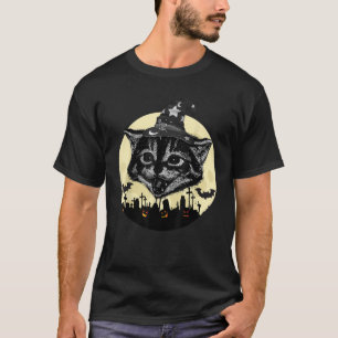 Halloween Scary Black Cat witch Pet Moon W T-shirt