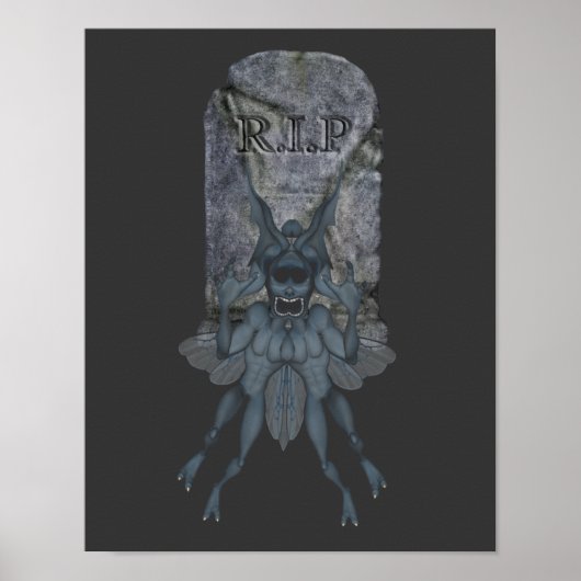 Halloween Scary Blue Goblin Creature Tombstone Poster (Voorkant)