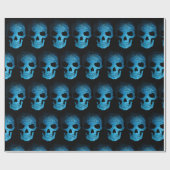 Halloween Scary Blue Night Skull Wrapping Paper Cadeaupapier (Vlak)