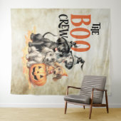 Halloween Scary Boo Dogs Crew Sinaasappel Pompoen Wandkleed (In Situ (horizontaal))
