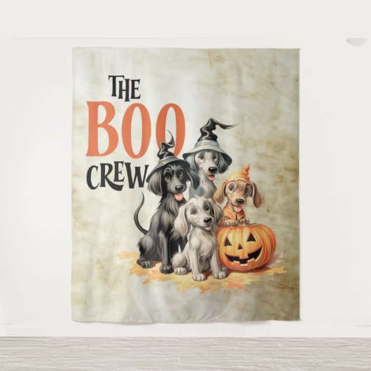 Halloween Scary Boo Dogs Crew Sinaasappel Pompoen Wandkleed (Voorkant)