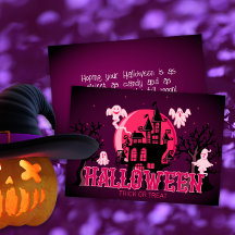 Halloween Scary Castle Ghost en Paarse Roze Maan