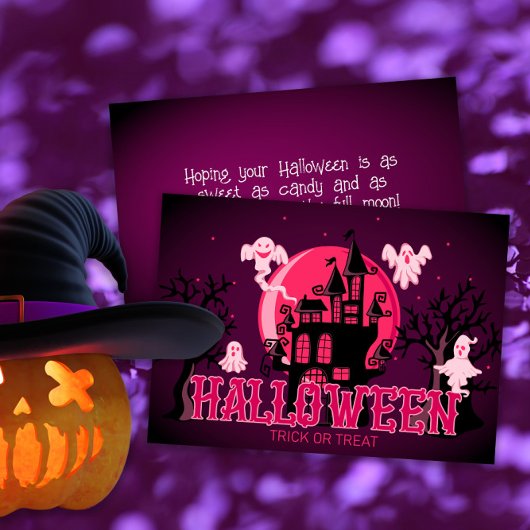 Halloween Scary Castle Ghost en Paarse Roze Maan Kaart