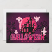 Halloween Scary Castle Ghost en Paarse Roze Maan Kaart (Voorkant)