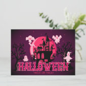Halloween Scary Castle Ghost en Paarse Roze Maan Kaart (Staand voorkant)