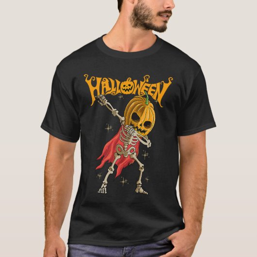 Halloween Scary Dancing Skeleton Pumpkin Happy Hal T-shirt (Voorkant)