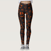 Halloween Scary Eyes Face Modern Black Oranje Leggings (Voorkant)