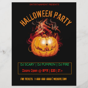 Halloween Scary Fire Pumpkin Party Flyer