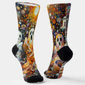 Halloween Scary Ghost Oranje Black Novelty Sokken (Gebogen)