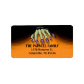 Halloween Scary Green Hand met Paarse nagels Etiket (Voorkant)