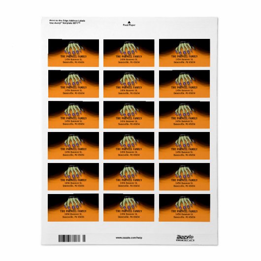 Halloween Scary Green Hand met Paarse nagels Etiket (Full Sheet)