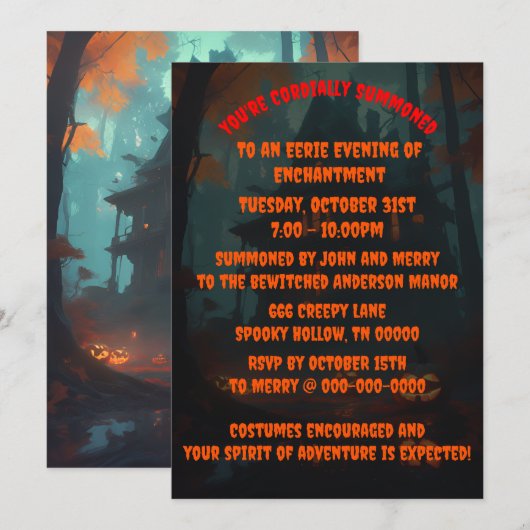 Halloween Scary Mansion Kostuum Party Uitnodiging (Voorkant / Achterkant)