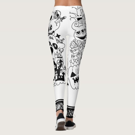 Halloween Scary Monster Doodle Black White Modern Leggings (Achterkant)