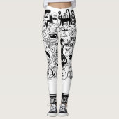 Halloween Scary Monster Doodle Black White Modern Leggings (Voorkant)