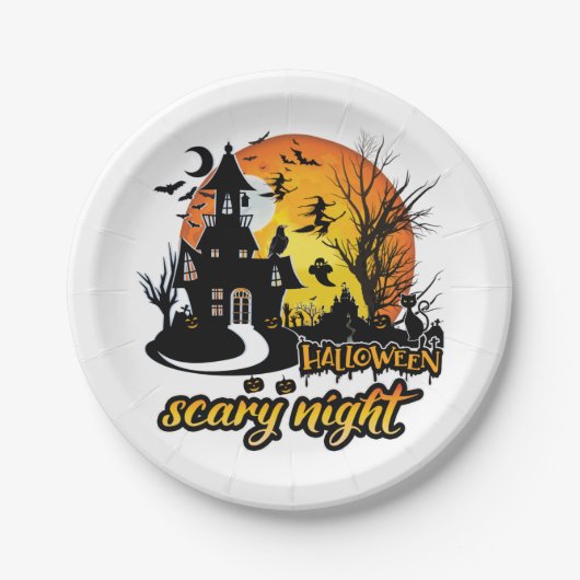 Halloween Scary Night Papieren Bordje (Voorkant)