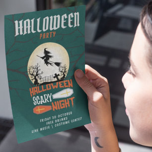 Halloween Scary Night Witch Party Invitation Kaart