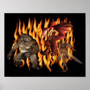 Halloween Scary Ogre and Demons in Flames Poster