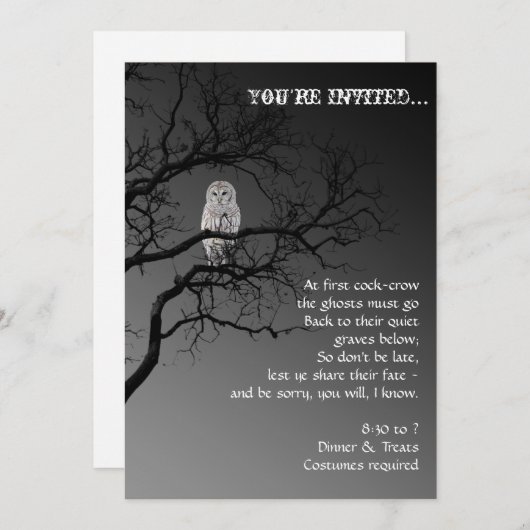 Halloween Scary Owl in a Tree Party Invitation Kaart (Voorkant / Achterkant)
