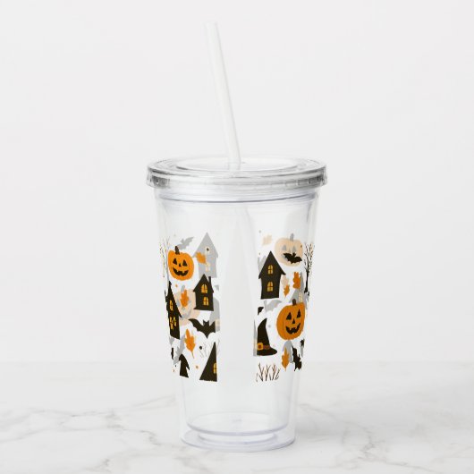 Halloween Scary Pattern – Spooky & feestelijk Acryl Drinkbeker (Links)