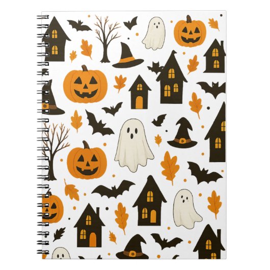 Halloween Scary Pattern – Spooky & feestelijk Notitieboek (Voorkant)