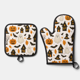 Halloween Scary Pattern – Spooky & feestelijk Ovenwant & Pannenlap Set
