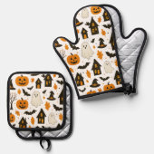 Halloween Scary Pattern – Spooky & feestelijk Ovenwant & Pannenlap Set (Voorkant / Achterkant)
