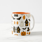 Halloween Scary Pattern – Spooky & feestelijk Tweekleurige Koffiemok (Voorkant rechts)