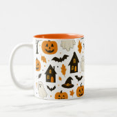 Halloween Scary Pattern – Spooky & feestelijk Tweekleurige Koffiemok (Links)