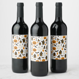 Halloween Scary Pattern – Spooky & feestelijk Wijn Etiket