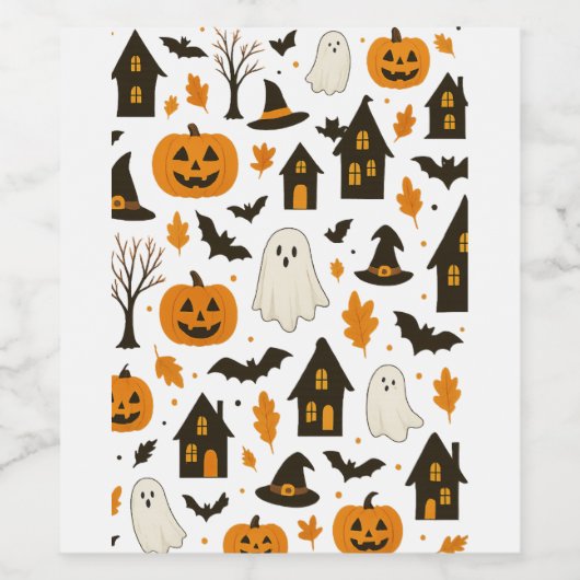 Halloween Scary Pattern – Spooky & feestelijk Wijn Etiket (Enkel label)