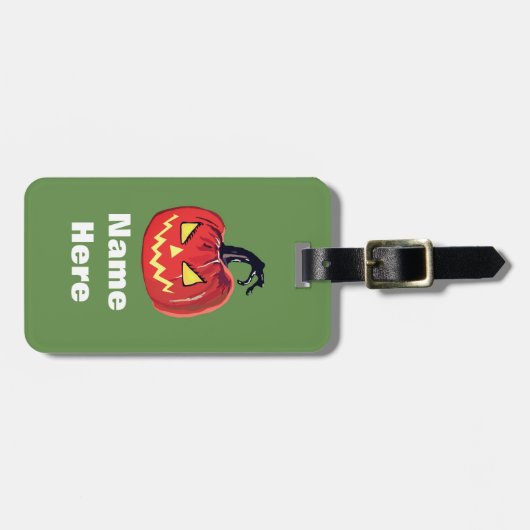 Halloween Scary Pumpkin Custom Name Bagagelabels (Voorkant horizontaal)