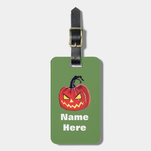 Halloween Scary Pumpkin Custom Name Bagagelabels (Voorkant verticaal)