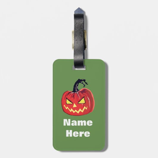 Halloween Scary Pumpkin Custom Name Bagagelabels (Achterkant verticaal)