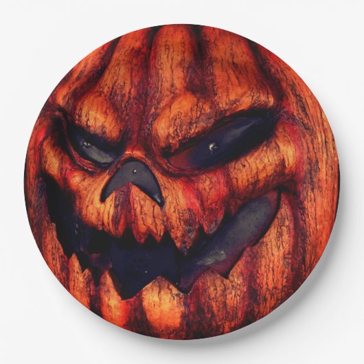 Halloween Scary Pumpkin Face Papieren Bordje (Voorkant)