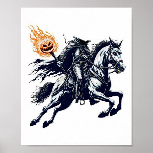 Halloween Scary Pumpkin Hoofdloze Ruiter Poster (Voorkant)