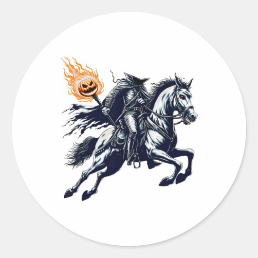 Halloween Scary Pumpkin Hoofdloze Ruiter Ronde Sticker (Voorkant)