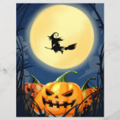 Halloween Scary Pumpkin met Moon en Witch Flyer (Achterkant)