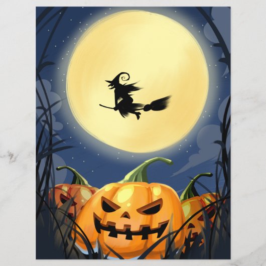 Halloween Scary Pumpkin met Moon en Witch Flyer (Achterkant)