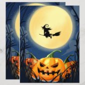Halloween Scary Pumpkin met Moon en Witch Flyer (Voorkant / Achterkant)