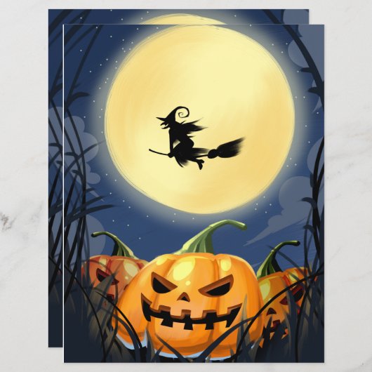 Halloween Scary Pumpkin met Moon en Witch Flyer (Voorkant / Achterkant)