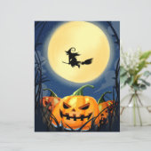 Halloween Scary Pumpkin met Moon en Witch Flyer (Staand voorkant)