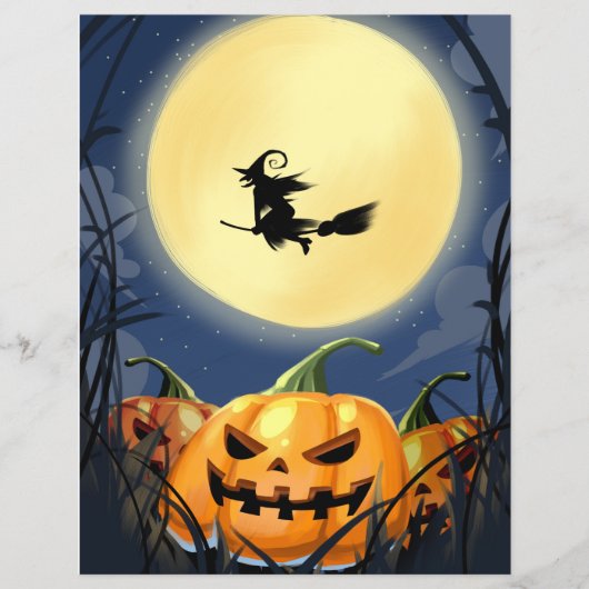 Halloween Scary Pumpkin met Moon en Witch Flyer (Voorkant)