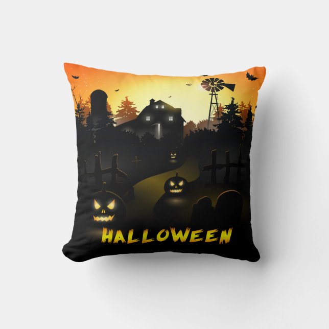 Halloween Scary Pumpkin Scene Kussen (Voorkant)