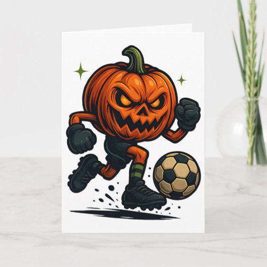 Halloween Scary Pumpkin Showing Soccer Skills Spoo Kaart (Voorkant)