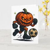 Halloween Scary Pumpkin Showing Soccer Skills Spoo Kaart (Gele Bloem)