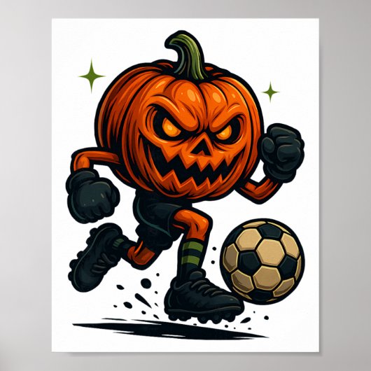 Halloween Scary Pumpkin Showing Soccer Skills Spoo Poster (Voorkant)