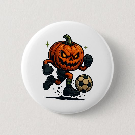 Halloween Scary Pumpkin Showing Soccer Skills Spoo Ronde Button 5,7 Cm (Voorkant)