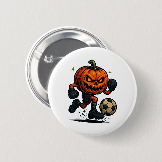 Halloween Scary Pumpkin Showing Soccer Skills Spoo Ronde Button 5,7 Cm (Voorkant /achterkant)